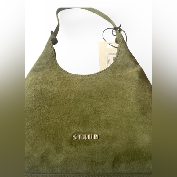 STAUD Winona Avocado Green Suede Shoulder Bag Comes with STAUD Dust Bag - Picture 4 of 7